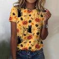 thumbnail image 1 of Puntoco Mujeres Casual Camiseta Holloween Impreso Cuello Redondo Manga Corta Jersey Blusa tops Puntoco Puntoco-1855, 1 of 5