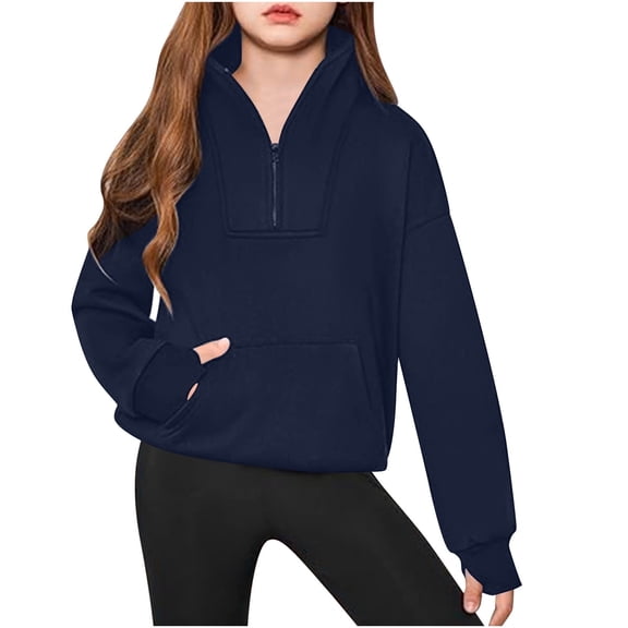 SGMVNU Half Zip Sweatshirt for Girls 9-10 Years Quarter Zip Pullover Sweatshirts Fall Fashion Clothes for Girls with Thumb Hole Blue