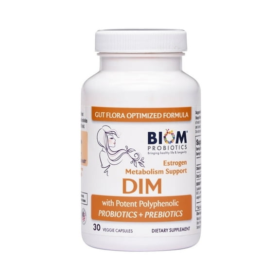 Biom Probiotics DIM Supplement for Estrogen Balance, with Probiotics   Prebiotics, 250 mg, 30 Capsules
