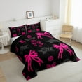 thumbnail image 3 of jejeloiu Cartoon Bowtie Bow Queen Comforter Set,Cute Flowers Bedding Sets,Pink Black Bedding Comforter Set For Girls Teens,Ultra Soft Home Decor Reversible,3 Pieces, 3 of 8