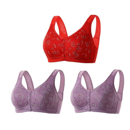 GERsome 3PCS Women s Front Closure Bras Posture Full Coverage Plus Size No Underwire Support Plunge Seamless Bra 3PCS#2Purple/Red M