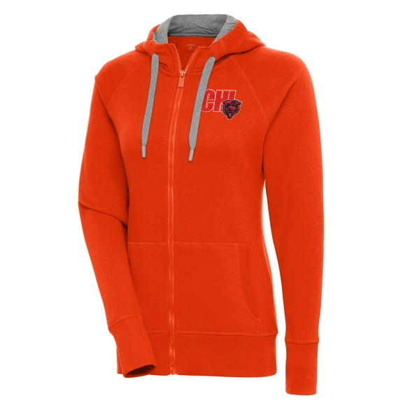 Women's Antigua Orange Chicago Bears Victory Full-Zip Hoodie