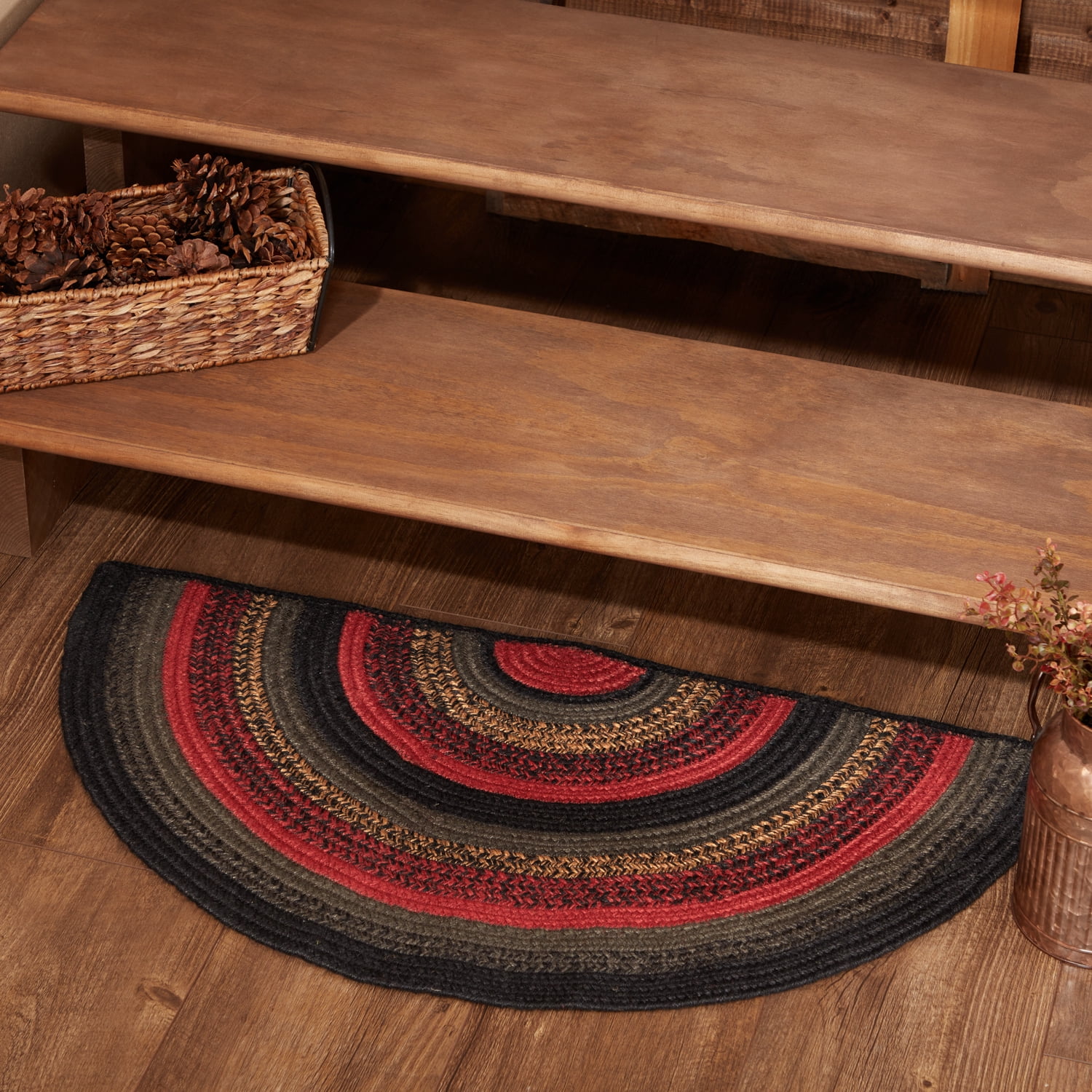 VHC Brands Cumberland Rustic Jute Rug Natural Fibers Dyed Jute Area-Rug for Entryway Kitchen Dining Living Room Floor Cover Floor Mat, Half Circle 16.5x33