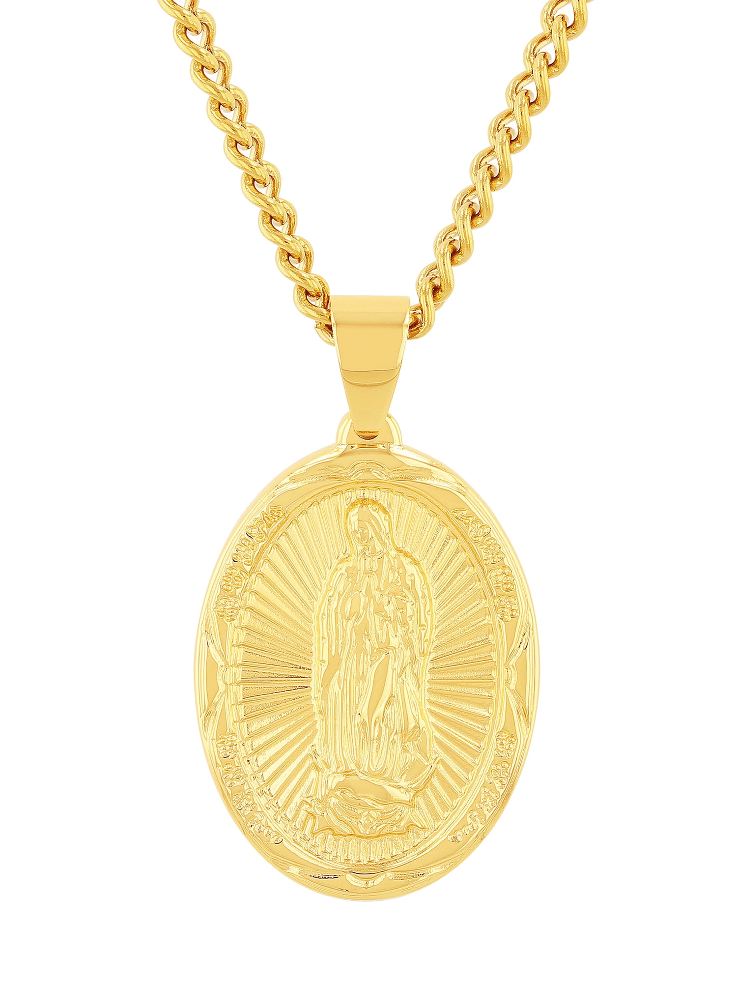 Believe by Brilliance Men's Stainless Steel Gold-Tone Virgin of Guadalupe Medallion Pendant Necklace