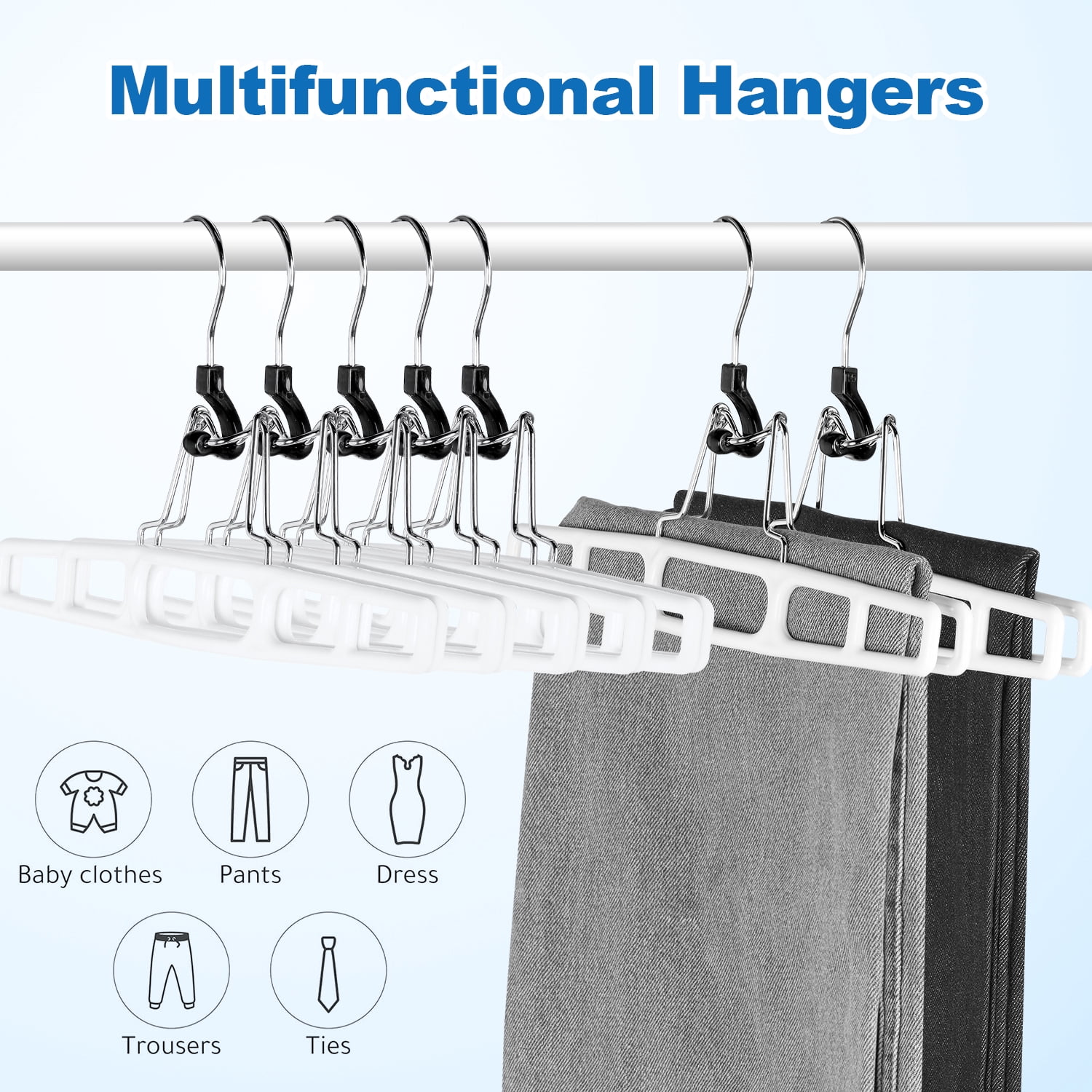 BagDream 12 Pack Plastic Skirt Hangers for Women Men, 11 Inch Space Saving Pant Hangers with Locking Clasp, Heavy Duty Clamp Hangers for Pants Jeans Shorts