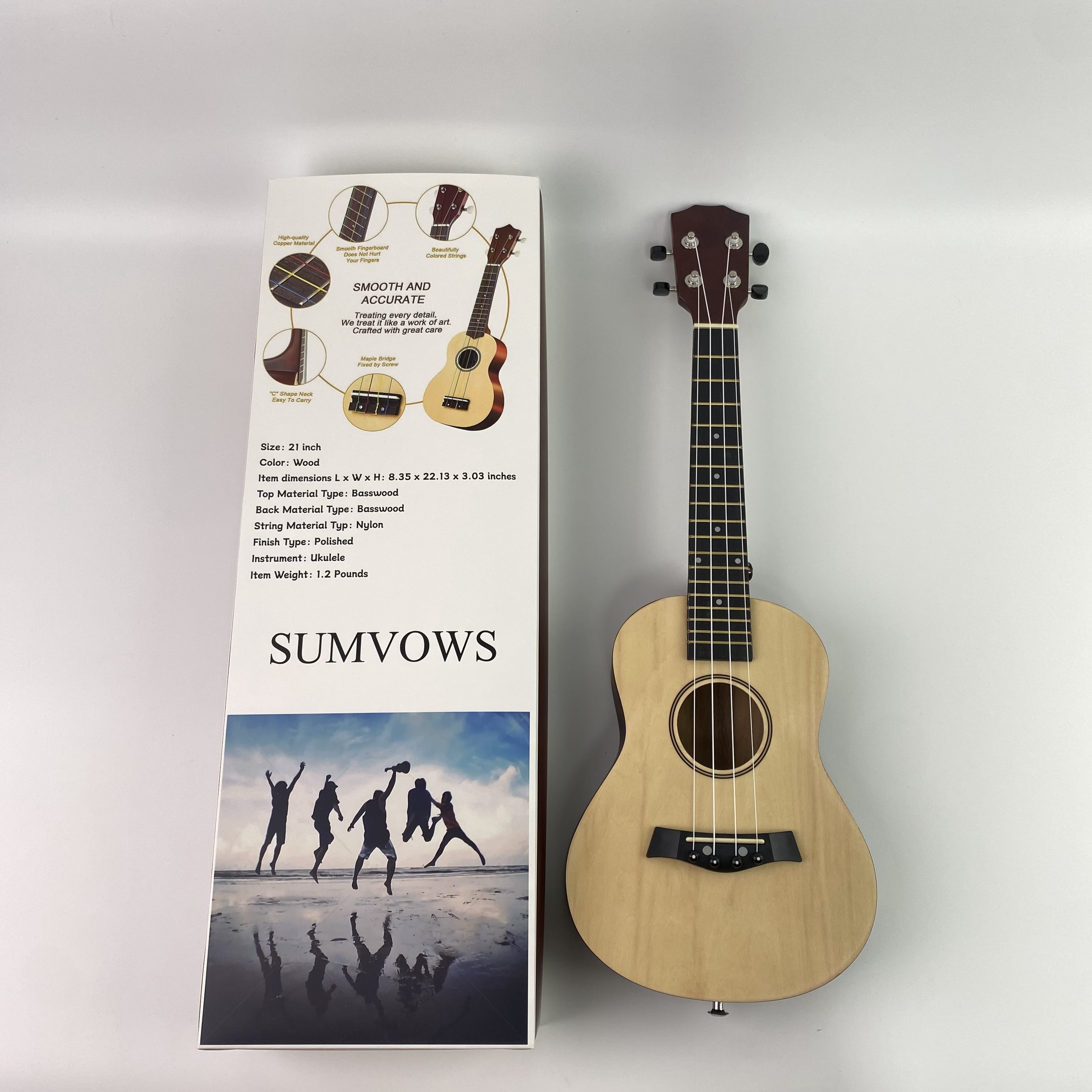 SUMVOWS Ukeleles - 21 Inch w/String Mahogany Soprano Ukulele
