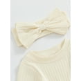 thumbnail image 6 of Musuos Baby Girl Fall Outfit, 3 6 9 12 18 Months Solid Color Round Neck Long Sleeve Ribbed Romper Bow Headband 2 Piece Set, 6 of 9