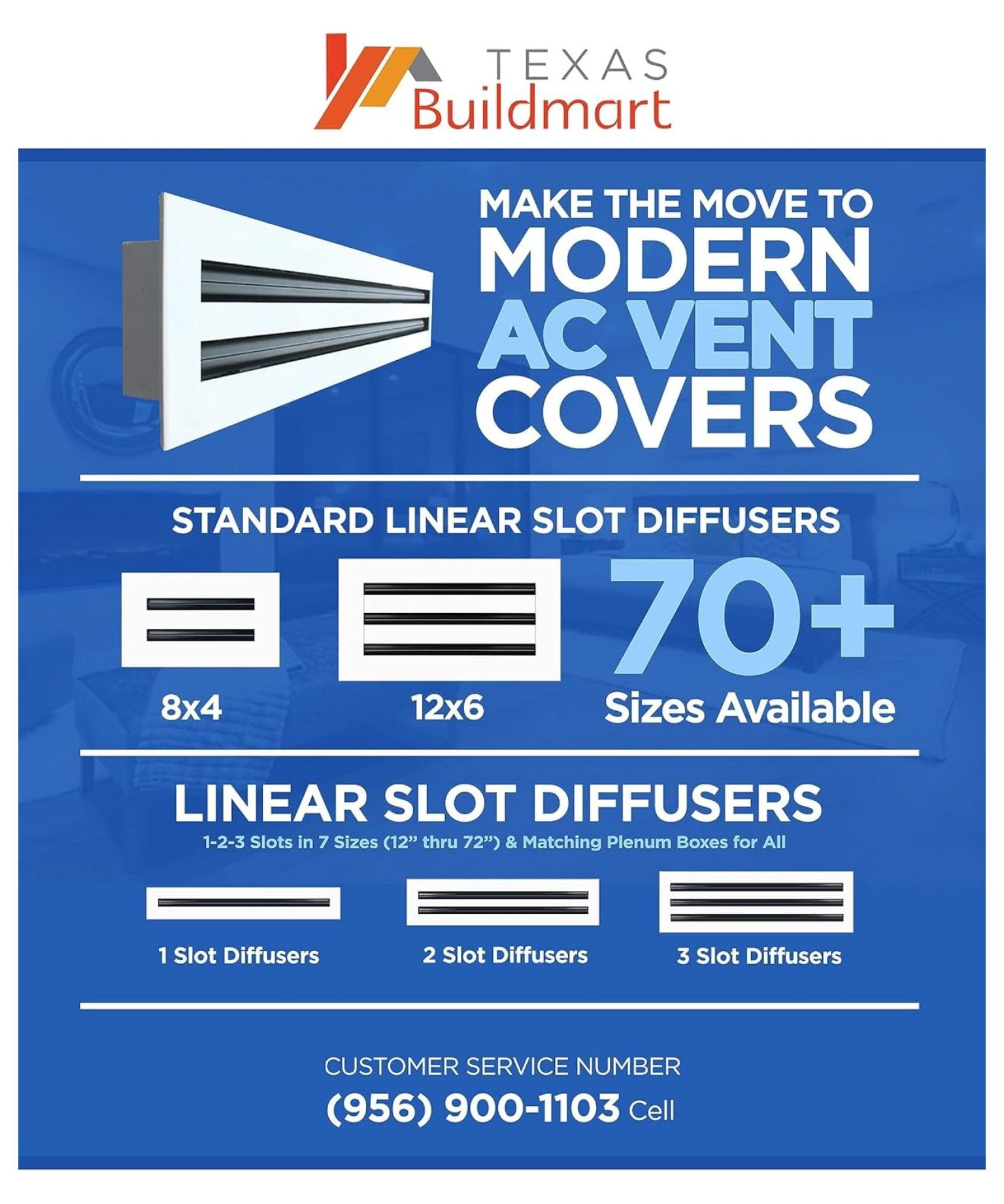 - 12" Slot Diffuser - (2 Slot) Double Slot - White Decorative Aluminum - Heating and Cooling Modern Vent Cover for Ceiling, Walls & Floors - Texas