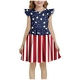 thumbnail image 2 of MKOSPLRT Patriotic Girls' Ruffled Dress 3-14 Years Flying Sleeve Stars Striped Midi Dress Summer Casual Independence Day Party Dresses, 2 of 6