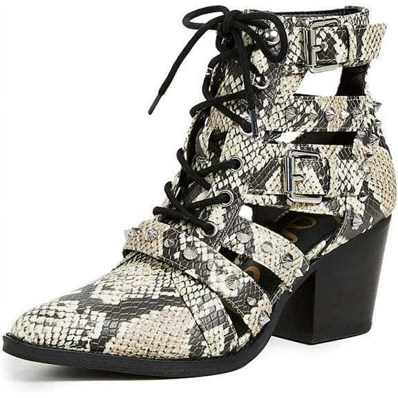 Sam Edelman Elana Snake Print Pointed Toe Lace Up Western Booties Fashion Boots (Roccia Snake Print, 6)