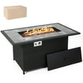 thumbnail image 1 of Costway 52" Propane Fire Pit Table Marble Tabletop Rattan Wicker w/ Rain Cover Lava Rock, 1 of 10