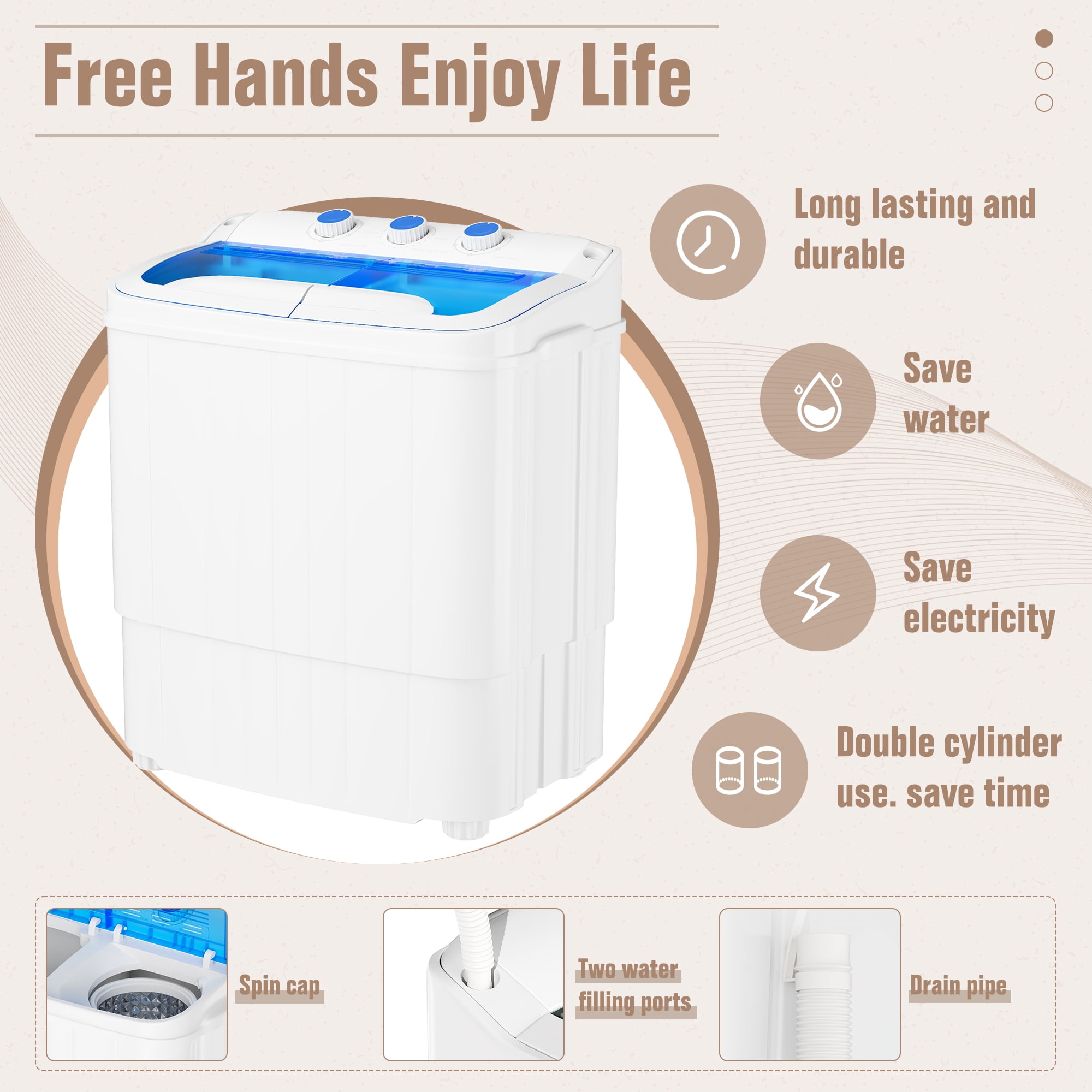 SUNCROWN Portable Washing Machine, 16lbs Portable Washer and Dryer Combo with Drain Pump, 2 In 1 Mini Compact Twin Tub Laundry Washine for Camping, Apartments, Dorms, RV (Blue)