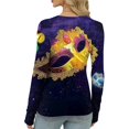 thumbnail image 5 of Mardi Gras Shirts for Women Carnival Feathers Print Long Sleeve T Shirts Mask Print Crew Neck Party Blouse Yellow S, 5 of 5
