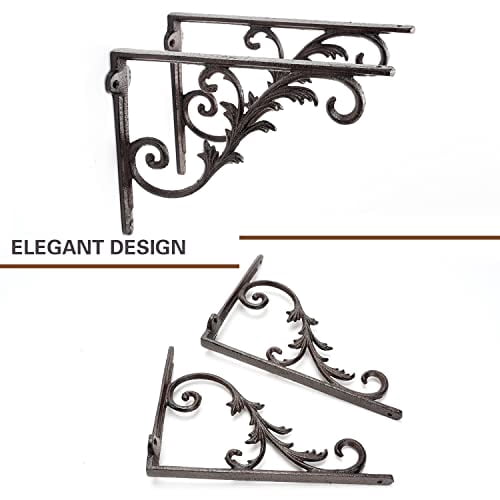 Sungmor Cast Iron Shelf Brackets, 10.3" Wall Hanging Support,Brown, 2-Piece