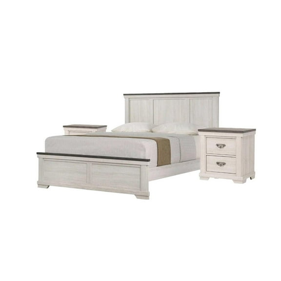 Contemporary 3pc Panel Full Size Bed and 2x Nightstand Bedroom Set Wooden Furniture Chalk Finish