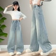 thumbnail image 5 of Toddler Girls' Pants Denim Elastic Wasit Wide Leg High Waist Denim Pants Pants for Teen Girls Summer Clothes for Girls, 5 of 7