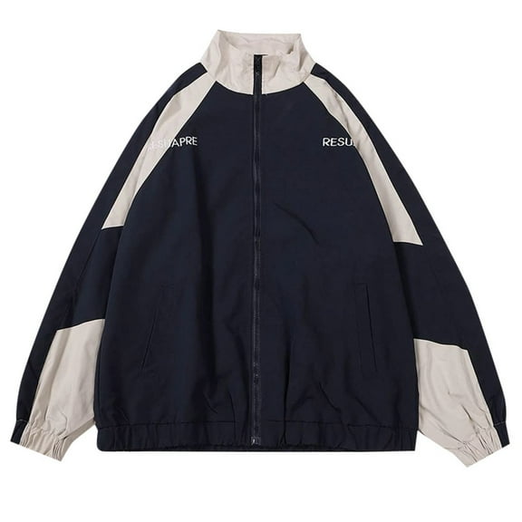 UJNDER Japanese Streetwear Oversized Hoodie Jacket Hop Patchwork Windbreaker Unisex Couples Cardigan for Women Blue L