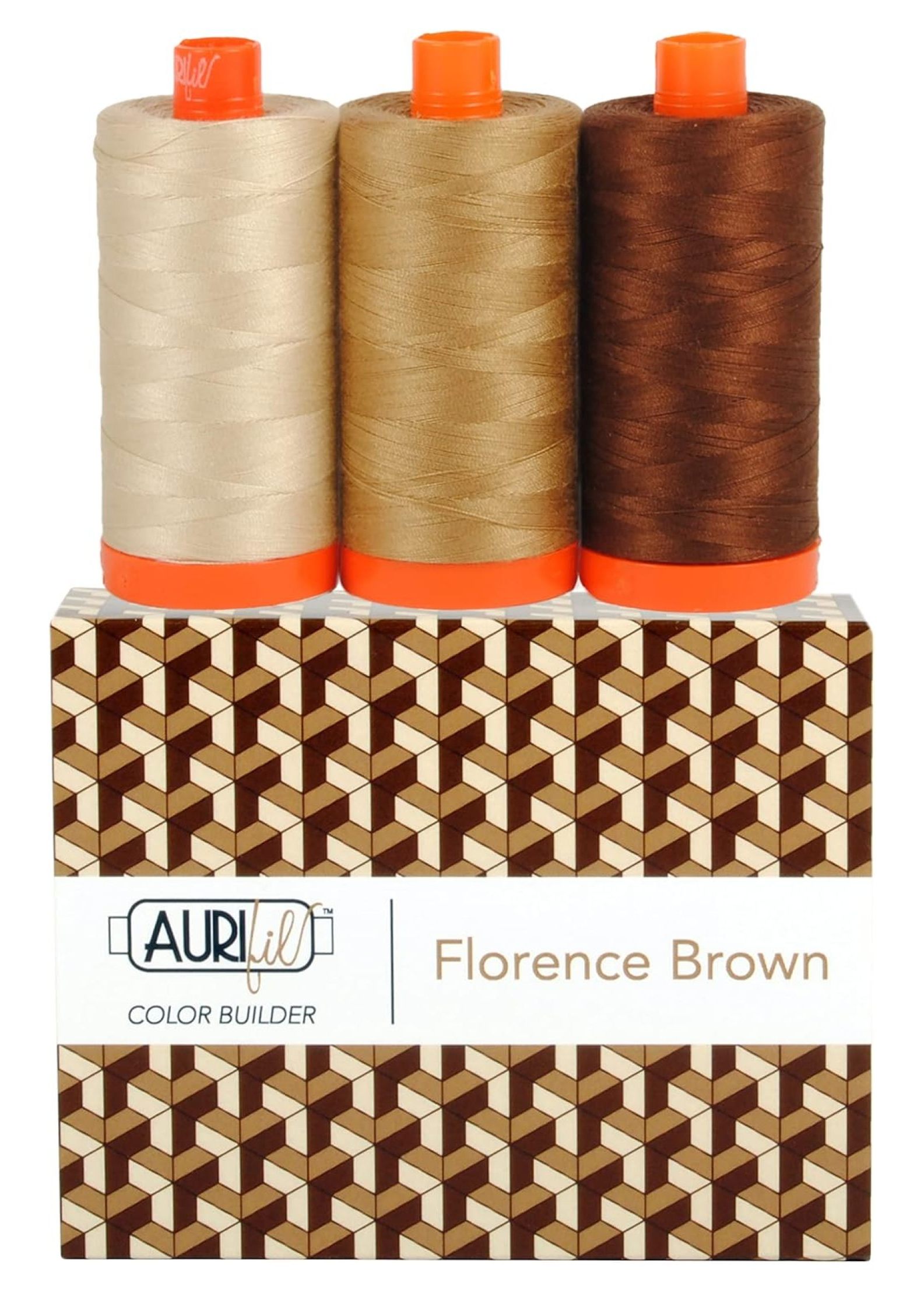 CB FlorencBrown Cotton Mako Thread 3pc - 50wt, 2ply - Egyptian Cotton Embroidery Thread for Machine Quilting, Sewing & Lace - Florence Inspired Colors