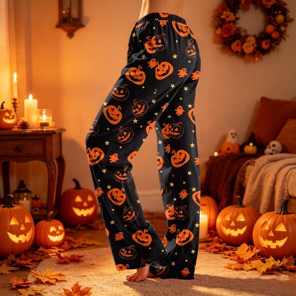 Trgacdwlo Ghost Graphic Spooky Halloween Pajama Pants Women Loungewear Fall Sleep Pants for Women Soft Elastic Waist Baggy Comfy Pj Bottoms for Women