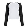 thumbnail image 5 of Dweltoz Women Raglan Long Sleeve Shirts 2026 Y2K Trendy Crewneck Slim Fit Stretchy Tops Baseball Slightly Cropped Tee Workout Daily Color Block Streetwear,Black S, 5 of 6