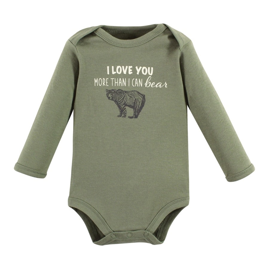 Touched by Nature Infant Boy Organic Cotton Long-Sleeve Bodysuits, Boy Woodland, 9-12 Months