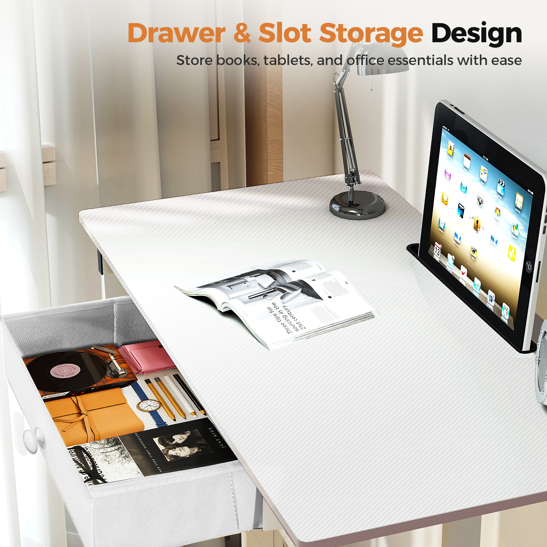 EXRACING Adjustable Standing Desk, 32" Portable Rolling Laptop Table with Wheels, Small Sit-Stand Computer Workstation，White