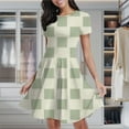 thumbnail image 2 of Sage Green Rectangle Pattern Design Women's Classic Swing Skater Dress Casual Work Party Cocktail Dresses, 2 of 6