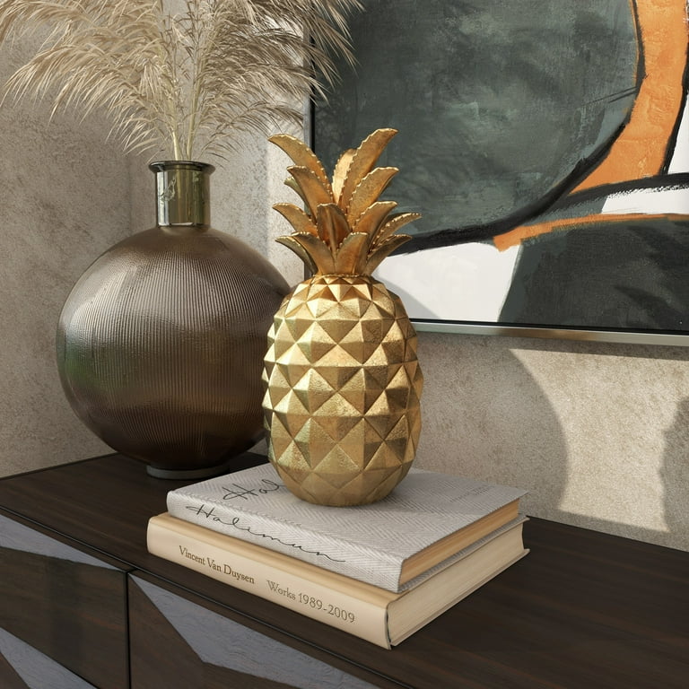 DecMode Gold Traditional Polystone Pineapple Fruit Sculpture, 6