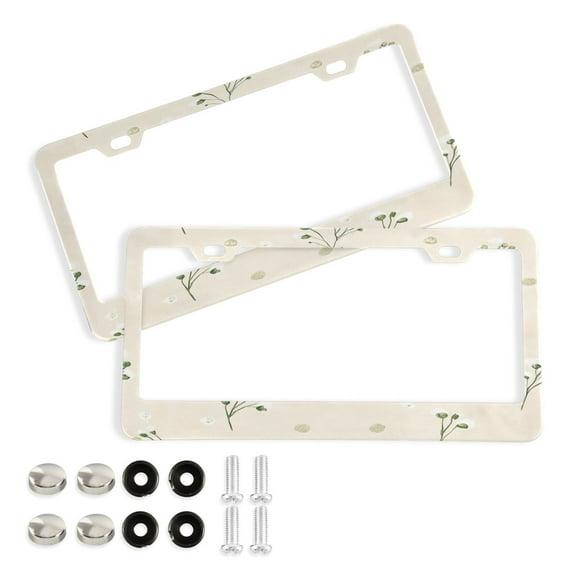 2 Pack Aluminum Alloy License Plate Frame Universal Car License Plate Cover with 2 Holes with Free Screws White Dandelion