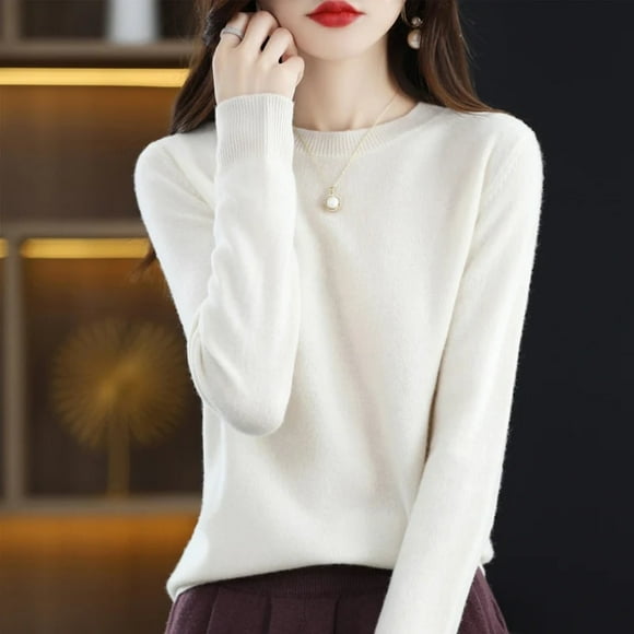 100% pure wool cashmere sweater women's O-neck pullover casual knit top autumn and winter women's coat Korean fashion