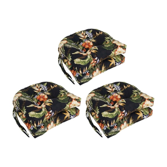 Blazing Needles 16-inch Rounded Back Tufted Outdoor Chair Cushion, 16 x 16, Freeport Ebony 6 Count