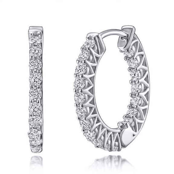 Paris Jewelry 18K White Gold Round White Sapphire Hoop Earrings Plated | Jewelry Gift for Her Women