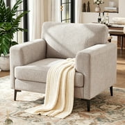 JULY'S SONG Accent Chair, Linen Fabric Comfy Upholstered Living Room Chairs, 37.8" Wide Mid Century Oversized Chair, Modern Arm Chair for Bedroom, Light Brown