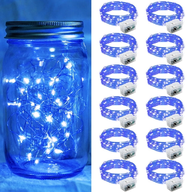 Guirnalda de luces azul tiza, 20 LED, 7 pies, 12 unidades, funciona con pilas