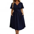 thumbnail image 2 of Bnwani Short Sleeve Dresses,Womens Dresses,Ruched,Fitted Waist,Solid,Casual,Navy,S, 2 of 5