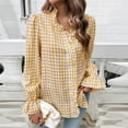 thumbnail image 3 of Tops for Women, Womens Plaid Shirts 2025 Plus Size Holiday Party Ruffled V-Neck Blouse Long Sleeve Casual Fall Winter Lounge Wear Christmas Photo Outfits Machine Wash Yellow Xxl, 3 of 4