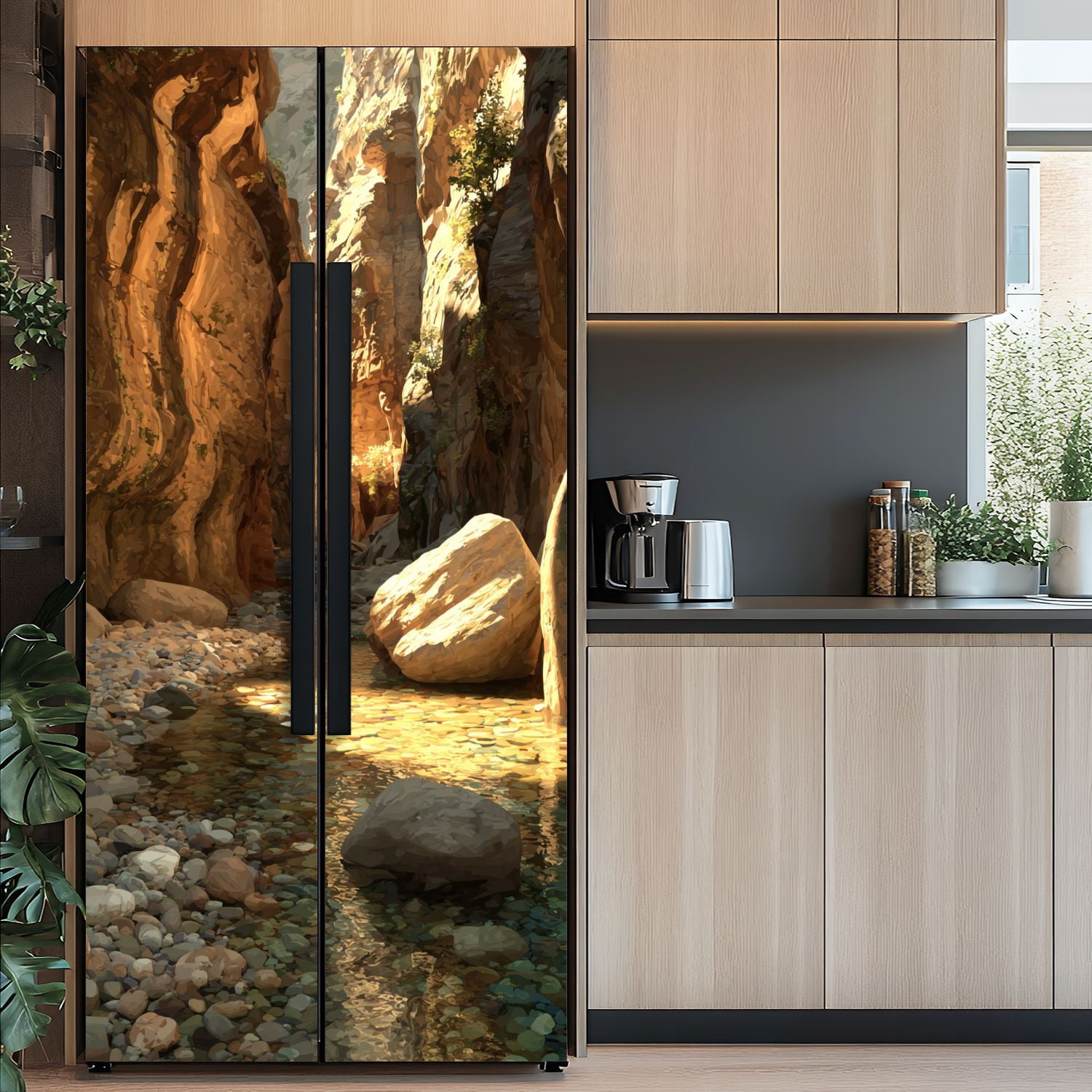Self Adhesive Vinyl Refrigerator Wrap Set Wall street Narrows Zion National Park Door Mural Removable Fridge Sticker Peel and Stick&nbsp;Full Door Cover Decal Kitchen Bar Decor