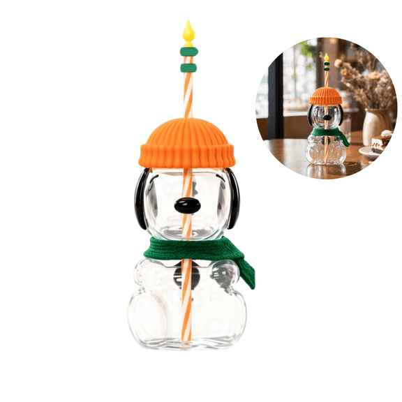 Novelty Dog Glass Cup, Cute Sculpted Dog Design Glass Tumbler with Straw, 20oz Large Capacity Clear Drinking Cup for Cold Beverages, Gift for Drink Lovers