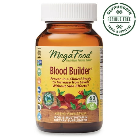 MegaFood - Blood Builder, Support for Healthy Iron Levels, Energy, and Red Blood Cell Production without Nausea or Constipation, Vegan, Gluten-Free, Non-GMO, 60