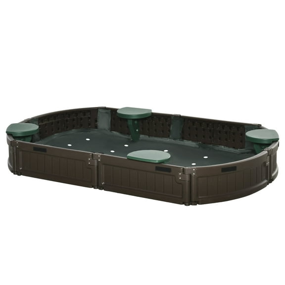 Outdoor Play Equipment Outsunny Kids Outdoor Sandbox with Cover Garden Bed, Easy Assembly Children's Oval Sandbox for Backyard, Brown, 72" x 41.25" x 8.75",Backyard Playset