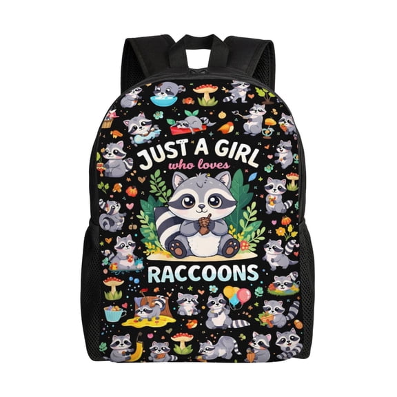 Cute Raccoon Backpack Full Front Print Travel Laptop Bag for Men and Women
