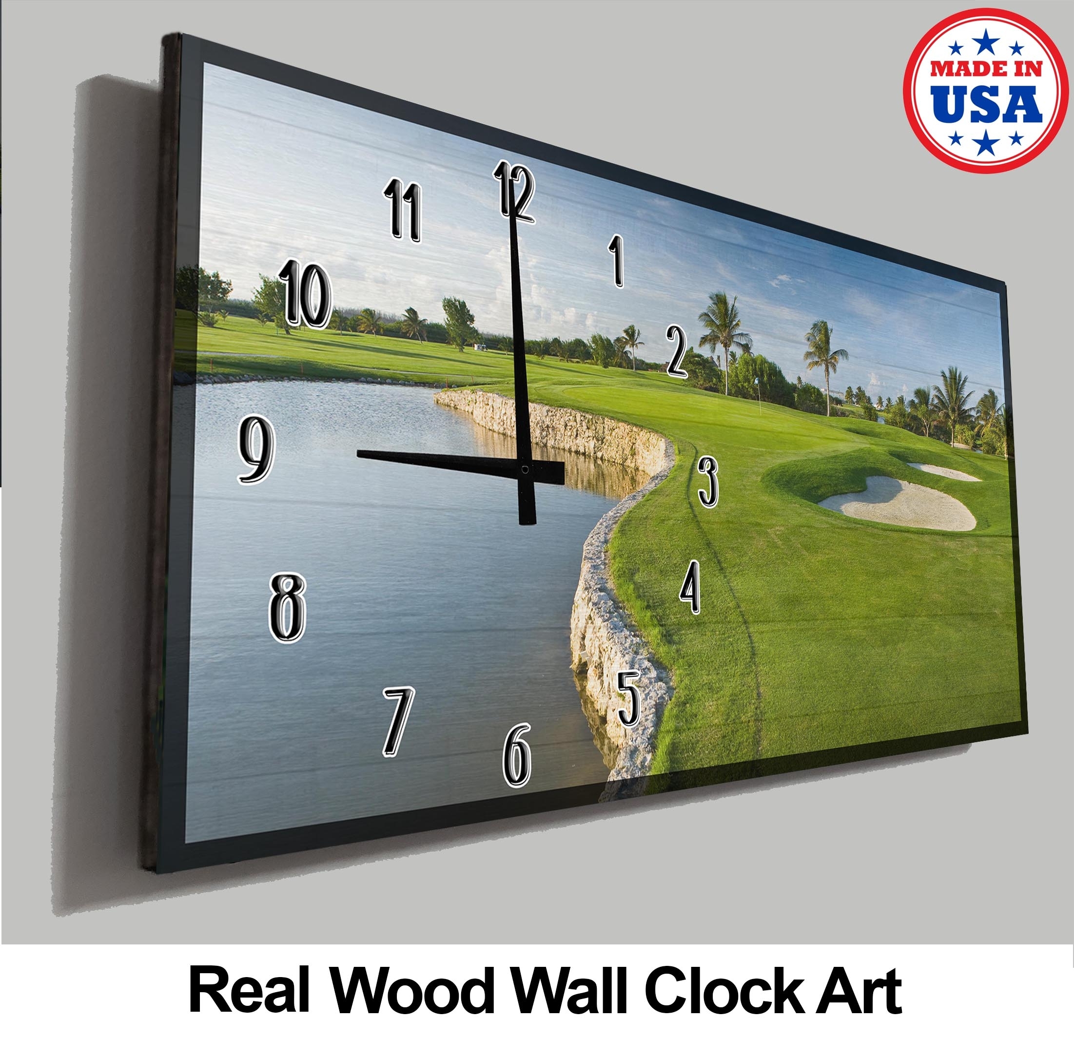 Golf Wall Clock Beautiful Golf Course Green Fairway Decorative Wall