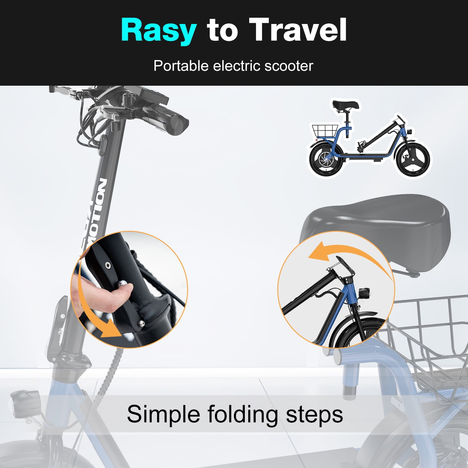 MEGA MOTION Electric Scooter Ebike, 400W Foldable Scooter with Seat 18.6MPH/7.8Ah battery, 14in Adult Electric Bicycle e scooter HS5