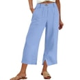 thumbnail image 2 of MHOSTAFH Women's Cotton Linen Wide Leg Capris High Waisted Front Zipper Button Cropped Trousers Summer Casual Office Capri Pants, 2 of 6