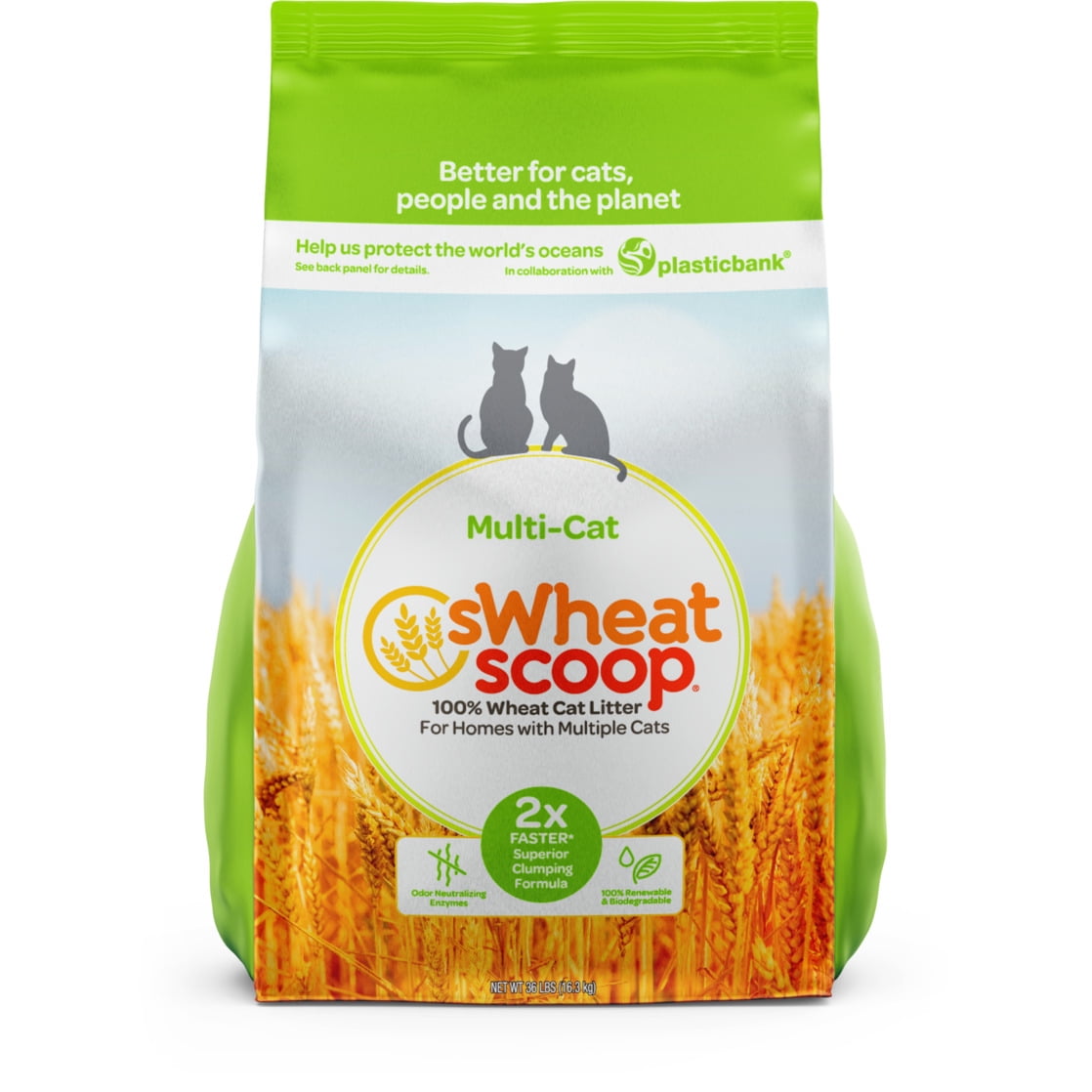 sWheat Scoop Multi-Cat Natural Clumping Wheat Cat Litter, 36lb 
