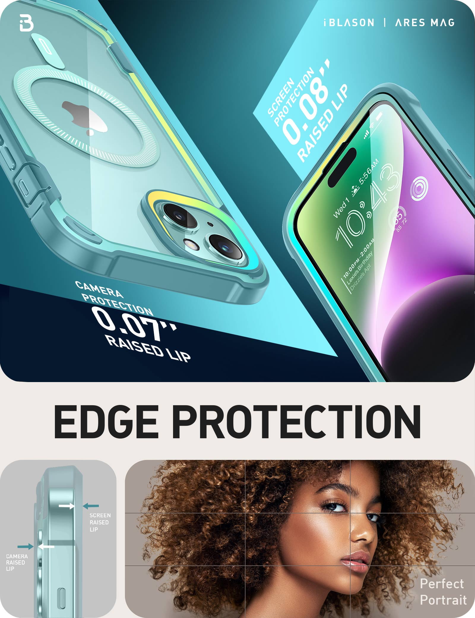 i-Blason AresMag for iPhone 15 Plus Case [6.7 inch], [MagSafe Compatible] Full-Body Dual Layer Anti-Slip Shockproof Rugged Clear Bumper Case with Built-in Screen Protector (SeaFoam)