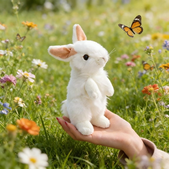 Realistic Easter Bunny Plushie 7.9 Inch – Lifelike Stuffed Animal Rabbit Toy – Soft Simulation Bunny Doll for Kids, Easter Basket Stuffer, Spring Home Decor Gift