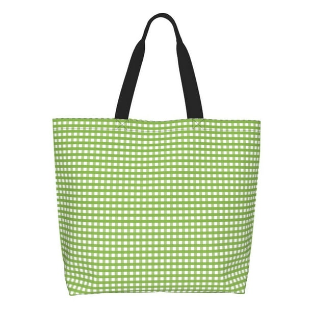 Easygdp Green Gingham Bolsas Tote para Mujer, Bolsos de Hombro para Viaje, Bolsos de Mano de Gran Capacidad para Compras y Trabajo