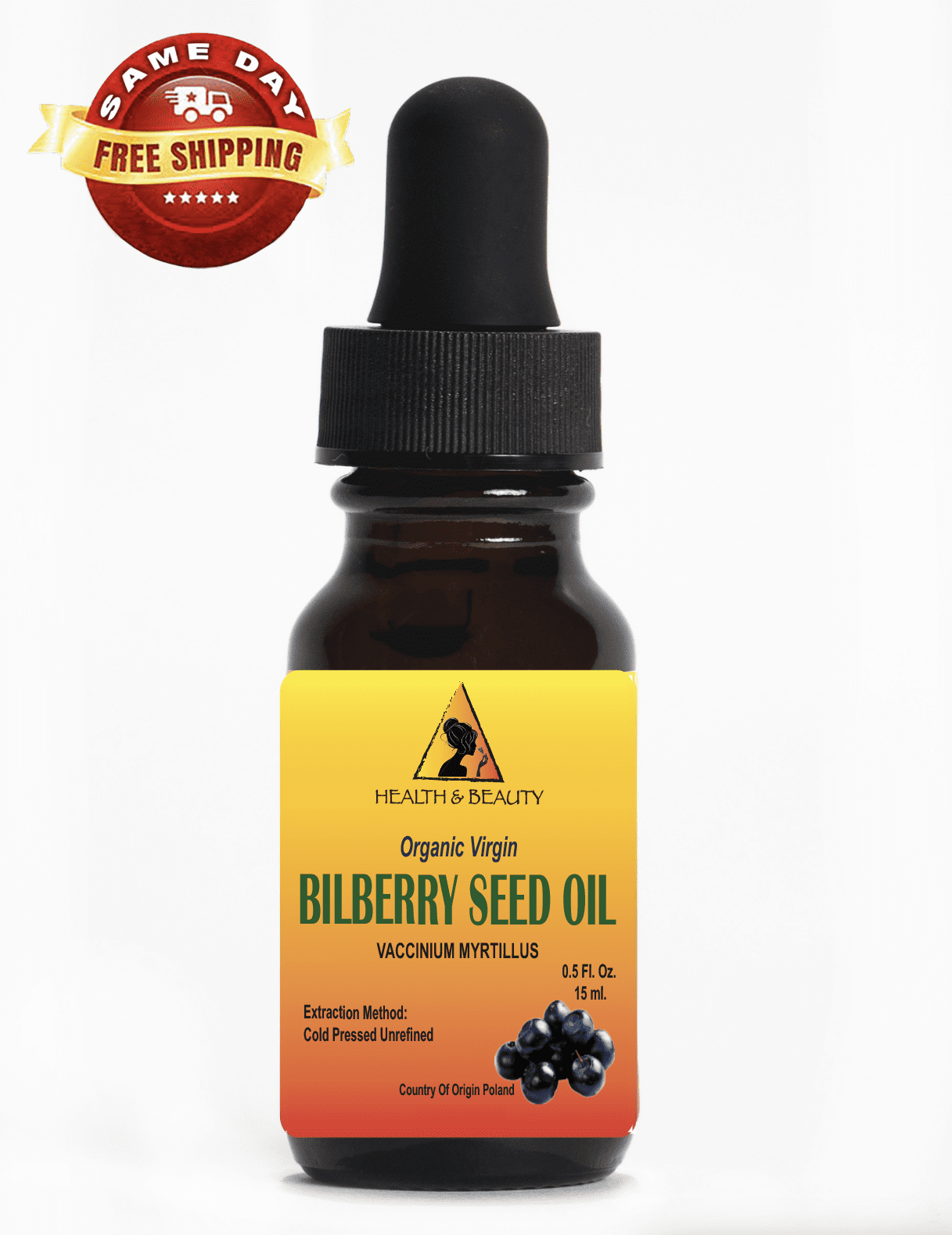 BILBERRY / BLUEBERRY SEED OIL UNREFINED ORGANIC VIRGIN COLD PRESSED PURE GLASS DROP 0.5 OZ