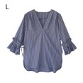 thumbnail image 1 of Camisa a rayas Blusa con cuello en V de verano Mujer Top casual con manga trompeta, Azul, L Speravity AP001548-14B, 1 of 7